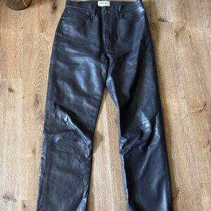 Agolde Black Recycled Leather Fitted 90s Pinch Waist Straight Leg Pants Size 27